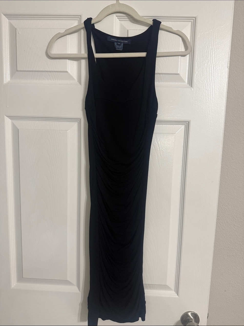 French Connection Black Ruched Tank Midi Dress